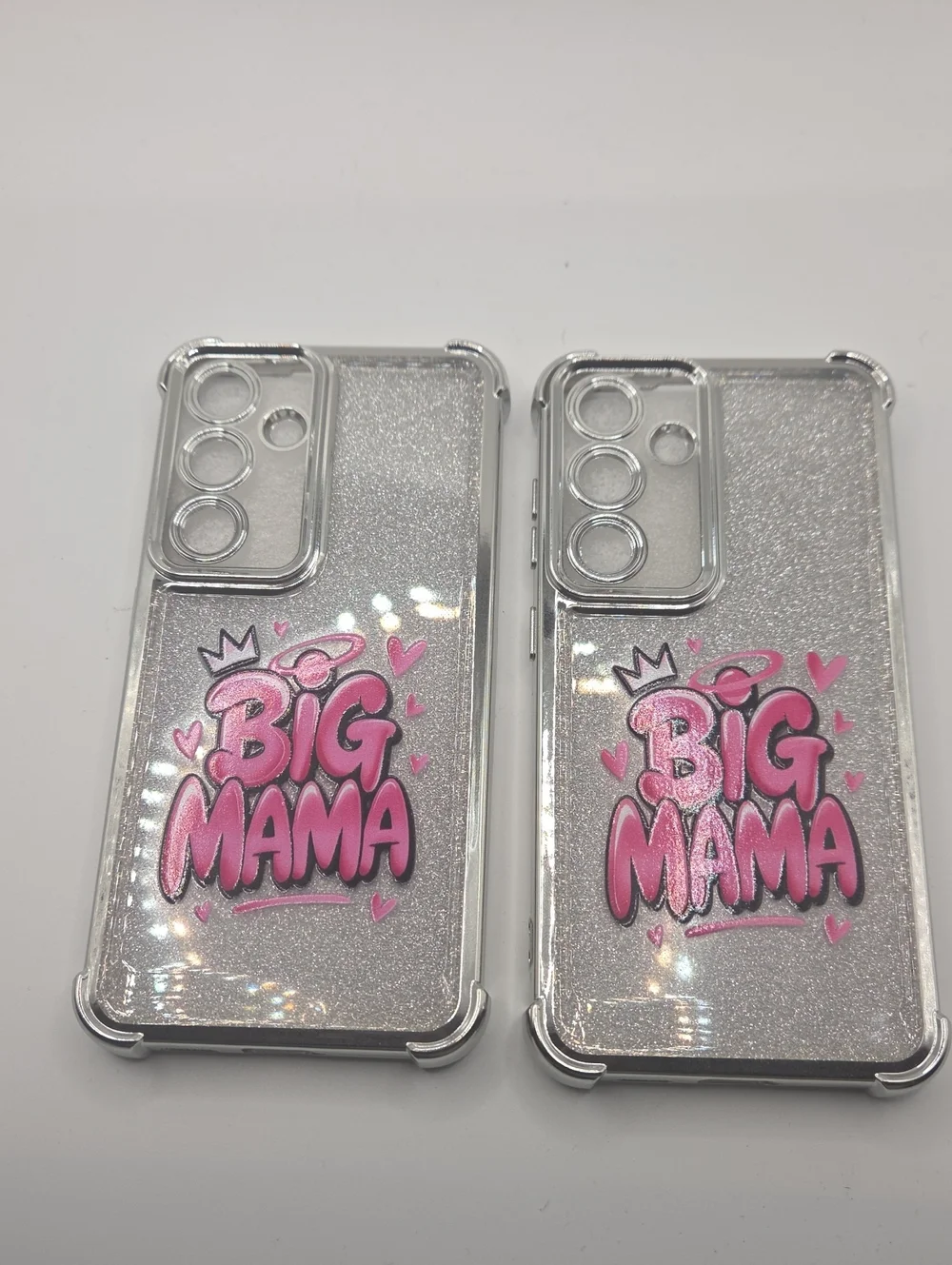 S24Ultra Clear Glitter 'Big Mama' Phone Case with Pink Accent